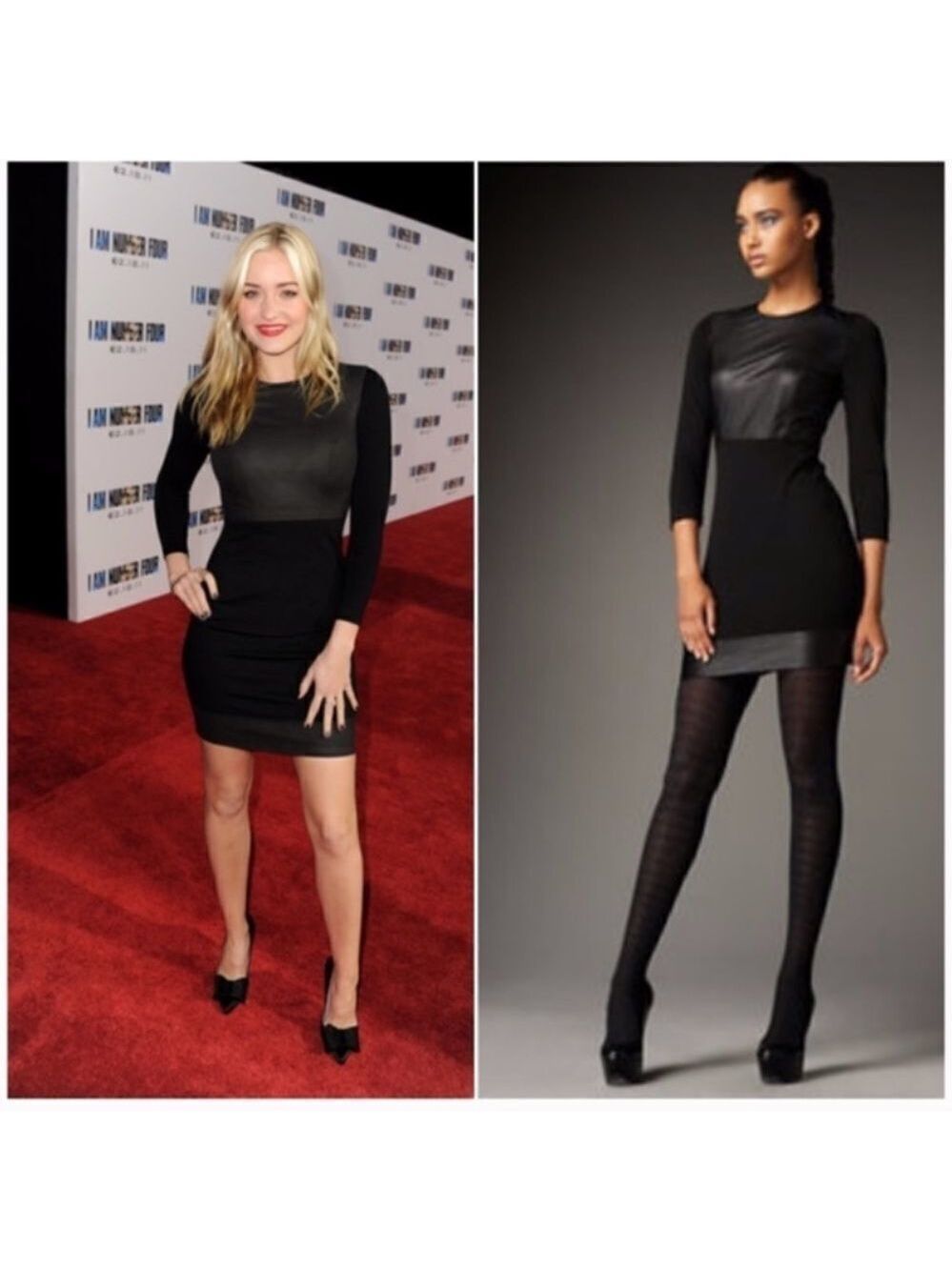 Robert Rodriguez Black Stretch Knit and Leather Long Sleeve Dress Sz 4